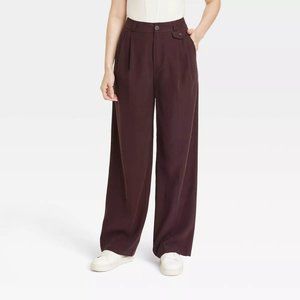 Women's High-Rise Relaxed Fit Baggy Wide Leg Trousers Brown, 10